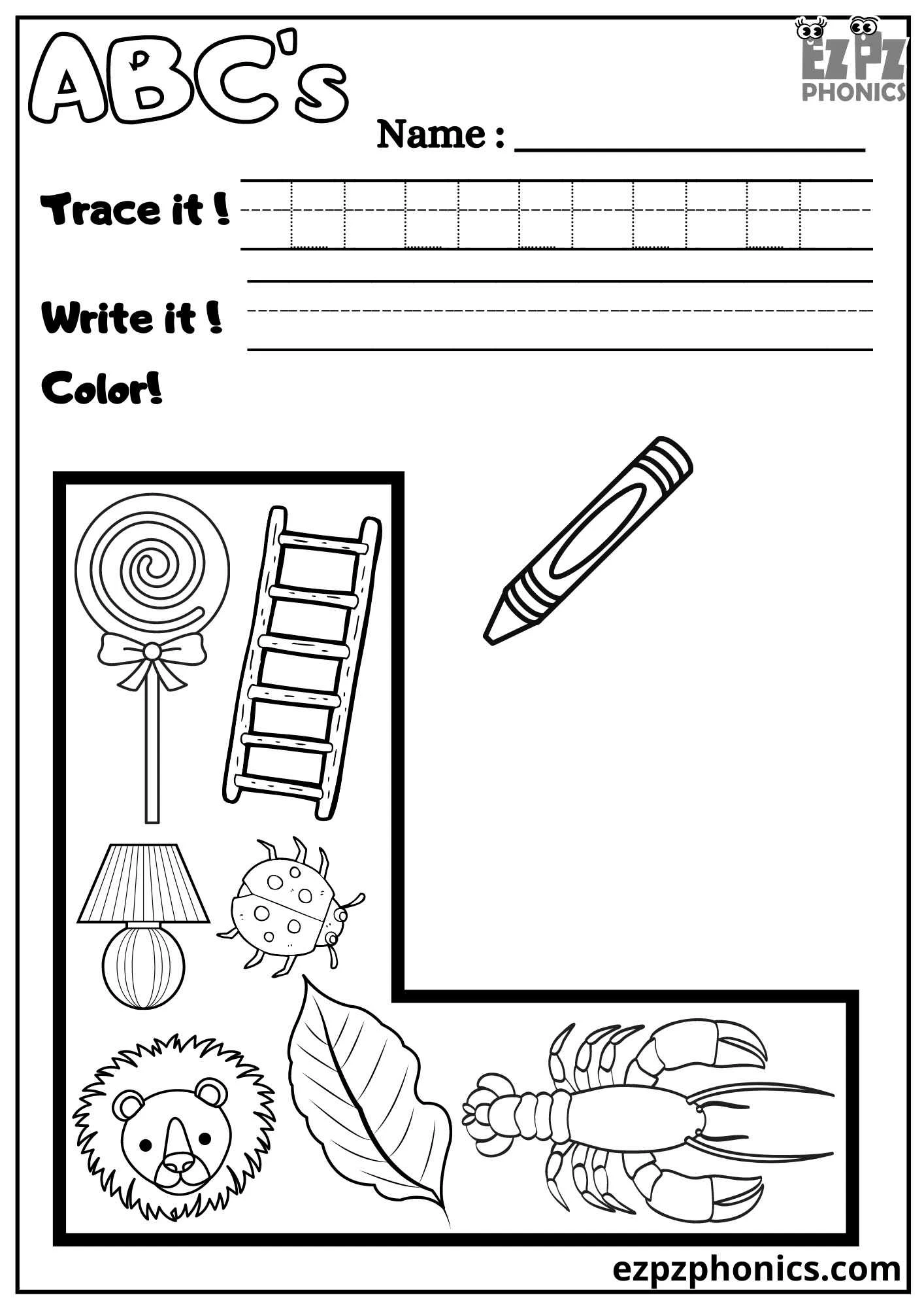 Letter L Trace, Write, and Color 